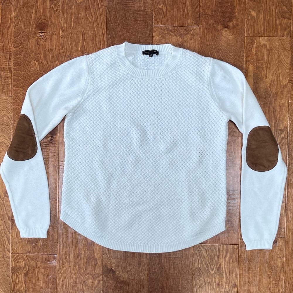 Women’s Lety and Me Elbow Patch Crewneck Sweater - Small - White